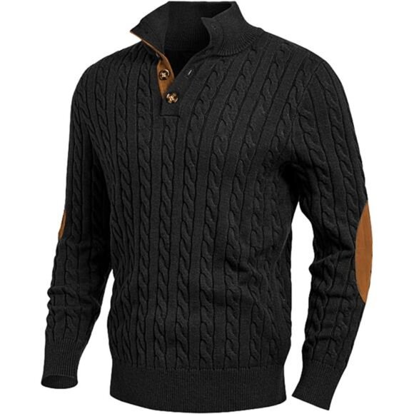 Men's Cable Knit Pullover Sweater Casual Stand Collar Button Knitted - Picture 1 of 7